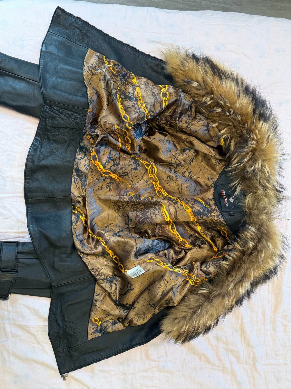 Y2K Cropped Fur Trim Fitted Leather Jacket XS/S Raccoon Rabbit Fur - Picture 5 of 8
